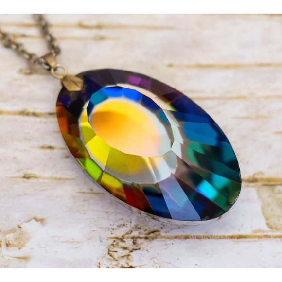 28 inch, Vintage Galaxy Rainbow Glass Necklace - BZ2 - Picture 1 of 3